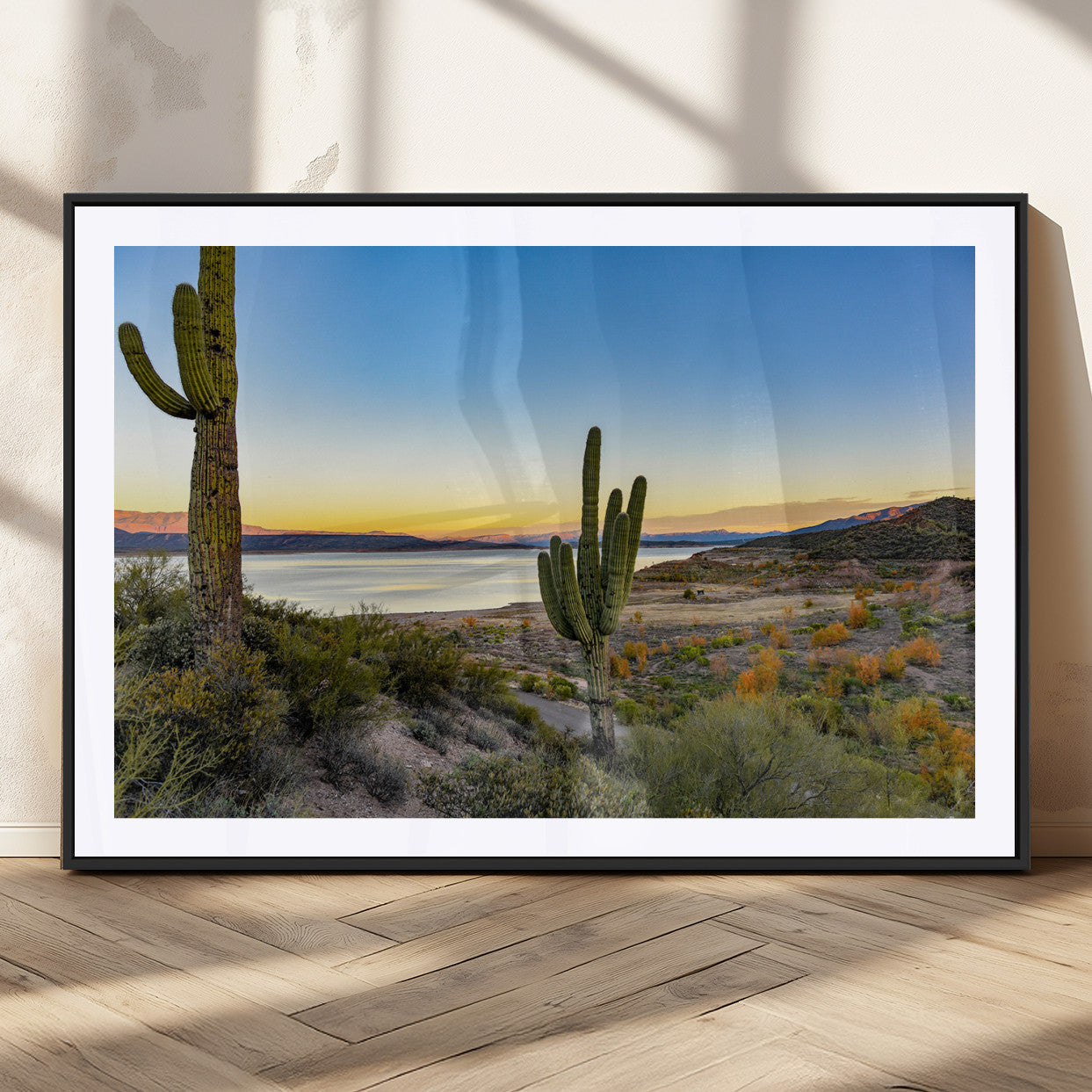 52844711-MGC-FP-36x24_Black-Saguaro Cactus Wall Art Canvas Print, Framed Desert Sunset Art Picture Print, Southwestern Scene Perfect Southwestern Rustic Decor