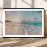 94538225-MGV-CV-36X24-Beach Sunset Wall Art Canvas Print, Framed Ocean Waves Art Picture Print, Summer Escape Perfect Coastal Serenity Decor Artwork