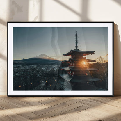 87729656-MGV-CV-36X24-Mount Fuji Wall Art Canvas Print, Framed Japan Travel Art Picture Print, Chureito Pagoda Perfect Zen Minimalism Decor Artwork