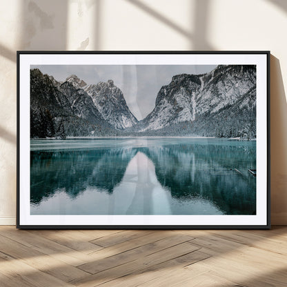 73098373-MGC-FP-36x24_Black-Mountain Lake Wall Art Canvas Print, Framed Winter Wonderland Art Picture Print, Snowy Peaks Perfect Modern Nature Decor Artwork
