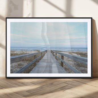 31602988-MGC-FP-36x24_Black-Beach Boardwalk Wall Art Canvas Print, Framed Coastal Serenity Art Picture Print, Ocean View Perfect Coastal Minimalist Decor