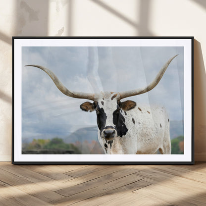 63592811-MGV-CV-36X24-Texas Longhorn Wall Art Canvas Print, Framed Western Rustic Art Picture Print, Farmhouse Decor Perfect Rustic Farmhouse Decor