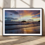 36714356-MGC-FP-36x24_Black-Beach Sunset Wall Art Canvas Print, Framed Ocean Waves Art Picture Print, Tropical Seascape Perfect Coastal Serenity Decor Artwork