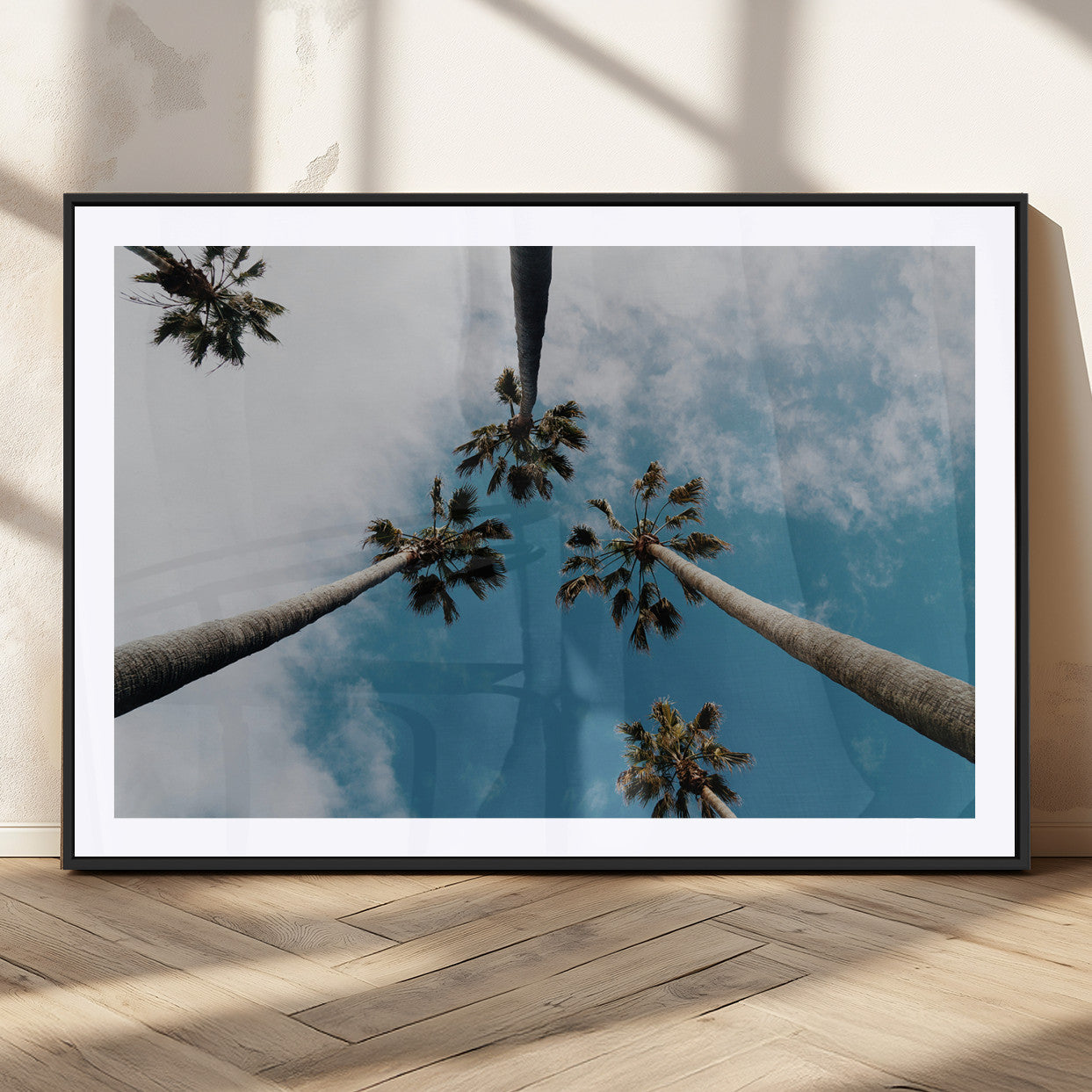 45236398-MGV-CV-36X24-Tropical Palm Trees Wall Art Canvas Print, Framed California Sky Art Picture Print, Minimalist Nature Perfect Coastal Minimalist