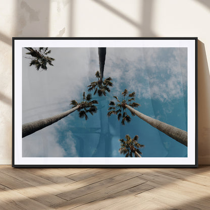 45236398-MGV-CV-36X24-Tropical Palm Trees Wall Art Canvas Print, Framed California Sky Art Picture Print, Minimalist Nature Perfect Coastal Minimalist