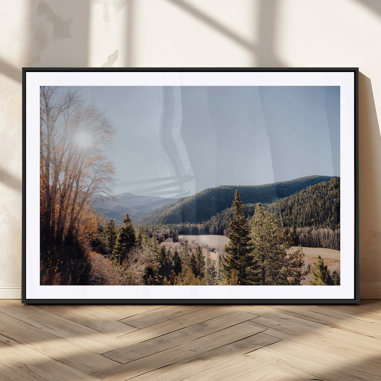 52941305-MGV-CV-36X24-Rustic Landscape Wall Art Canvas Print, Framed Serene Valley Art Picture Print, Pine Tree Horizon Perfect Rustic Cabin Decor