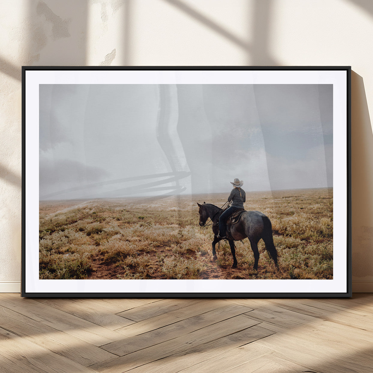 57597730-MGV-CV-36X24-Cowboy Wall Art Wall Art Canvas Print, Framed Western Canvas Art Picture Print, Rustic Ranch Scene Perfect Rustic Western Decor