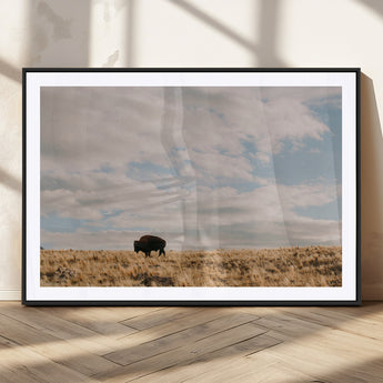 22754563-MGV-CV-36X24-Earthy Tones Wall Art Canvas Print, Framed Rustic Nature Art Picture Print, Solitary Buffalo Perfect Western Minimalist Decor