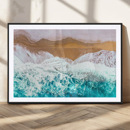 26870666-MGC-FP-36x24_Black-Aerial Beach Wall Art Canvas Print, Framed Ocean Waves Art Picture Print, Coastal Landscape Perfect Coastal Minimalist Decor