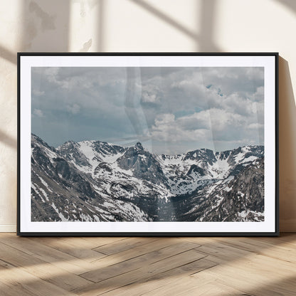 94074619-MGV-CV-36X24-Snowy Peaks Wall Art Canvas Print, Framed Alpine Wilderness Art Picture Print, Mountain Escape Perfect Winter Serenity Decor