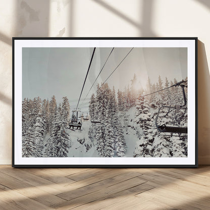 91534512-MGC-FP-36x24_Black-Frosty Pines Wall Art Canvas Print, Framed Cozy Cabin View Art Picture Print, Ski Lift Ride Perfect Rustic Lodge Decor Artwork