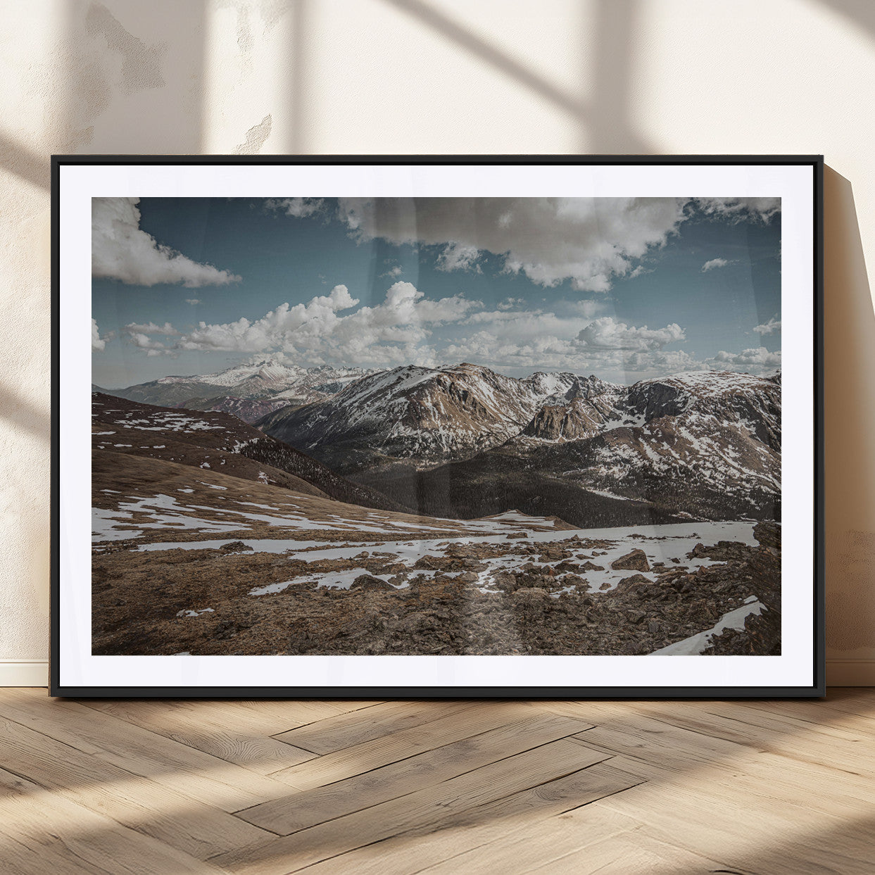 44565953-MGC-FP-36x24_Black-Mountain Landscape Wall Art Canvas Print, Framed Snowy Peaks Art Picture Print, Rugged Highlands Perfect Rustic Adventure Decor