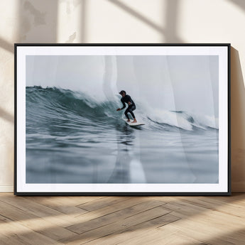 11693607-MGC-FP-36x24_Black-Surfer on Wave Wall Art Canvas Print, Framed Ocean Adventure Art Picture Print, Motion Blur Water Perfect Coastal Adventure Decor