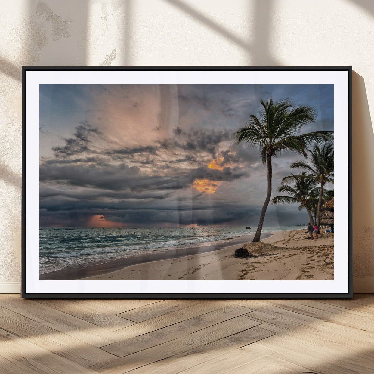 62574547-MGC-FP-36x24_Black-Tropical Storm Wall Art Canvas Print, Framed Moody Beach Art Picture Print, Dramatic Sky Perfect Tropical Coastal Decor Artwork