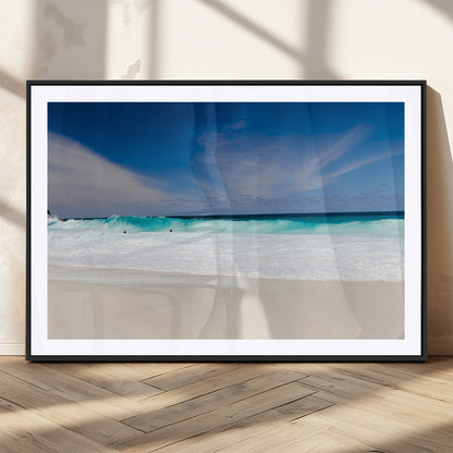 55017356-MGC-FP-36x24_Black-Ocean Beach Wall Art – Turquoise Wave and White Sand Shoreline Canvas Print, Coastal Seascape Photography Decor for Living Room,