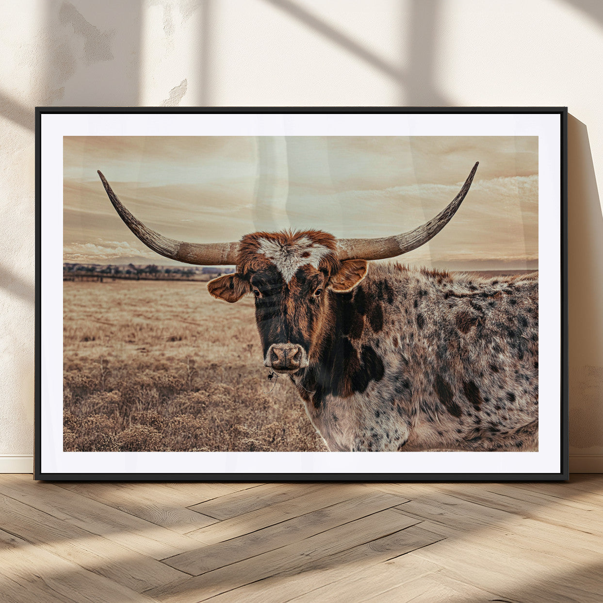 95745718-MGC-FP-36x24_Black-Texas Longhorn Wall Art – Western Cattle Photography Canvas Print, Rustic Ranch Animal Artwork Country Farmhouse Decor for Living