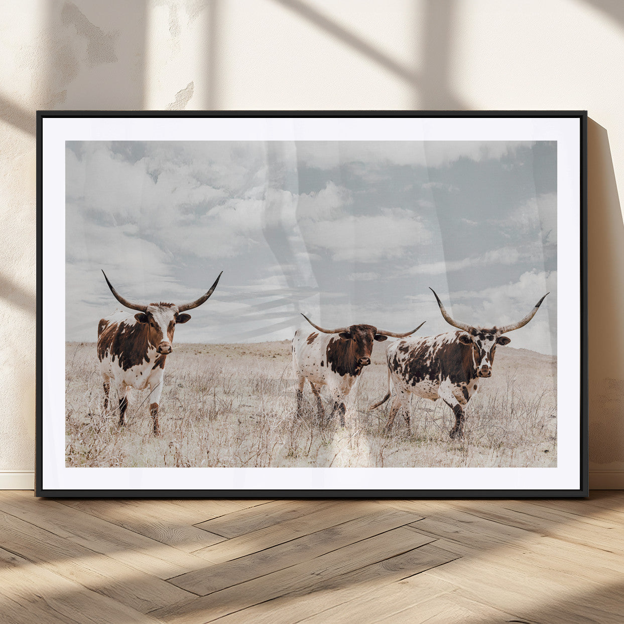 65621083-MGC-FP-36x24_Black-Texas Longhorn Wall Art – Rustic Western Cattle Canvas Print, Southwestern Ranch Photography Decor for Living Room, Office,