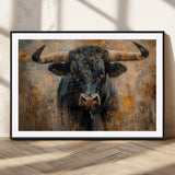 91615410-MGC-FP-36x24_Black-Bull Wall Art – Rustic Western Longhorn Canvas Print, Powerful Abstract Animal Painting, Farmhouse Ranch Decor for Living Room,