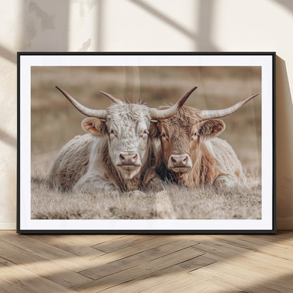 38651722-MGV-CV-36X24-Cow Wall Art – Rustic Longhorn Pair Canvas Print, Western Farmhouse Animal Painting, Country Ranch Decor for Living Room, Bedroom,