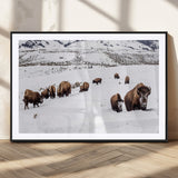 38217250-MGC-FP-36x24_Black-Bison Herd Wall Art – Wildlife Canvas Print of Buffalo Winter Snow Scene, Rustic Western Lodge Décor, Farmhouse & Cabin Nature