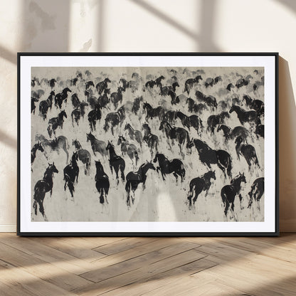 29265745-MGV-CV-36X24-Wild Horse Herd Wall Art – Black and White Galloping Horses Canvas Print, Rustic Western Farmhouse Décor for Living Room, Bedroom,