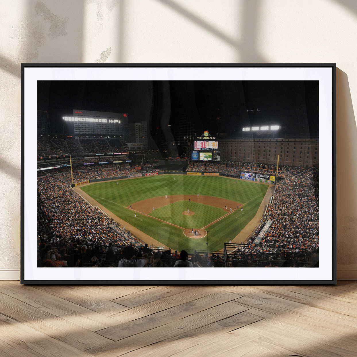 26445161-MGV-CV-36X24-Baseball Stadium at Night – Panoramic Ballpark Canvas Wall Art, Sports Decor for Man Cave, Office, Game Room, Sports Bar, Baseball