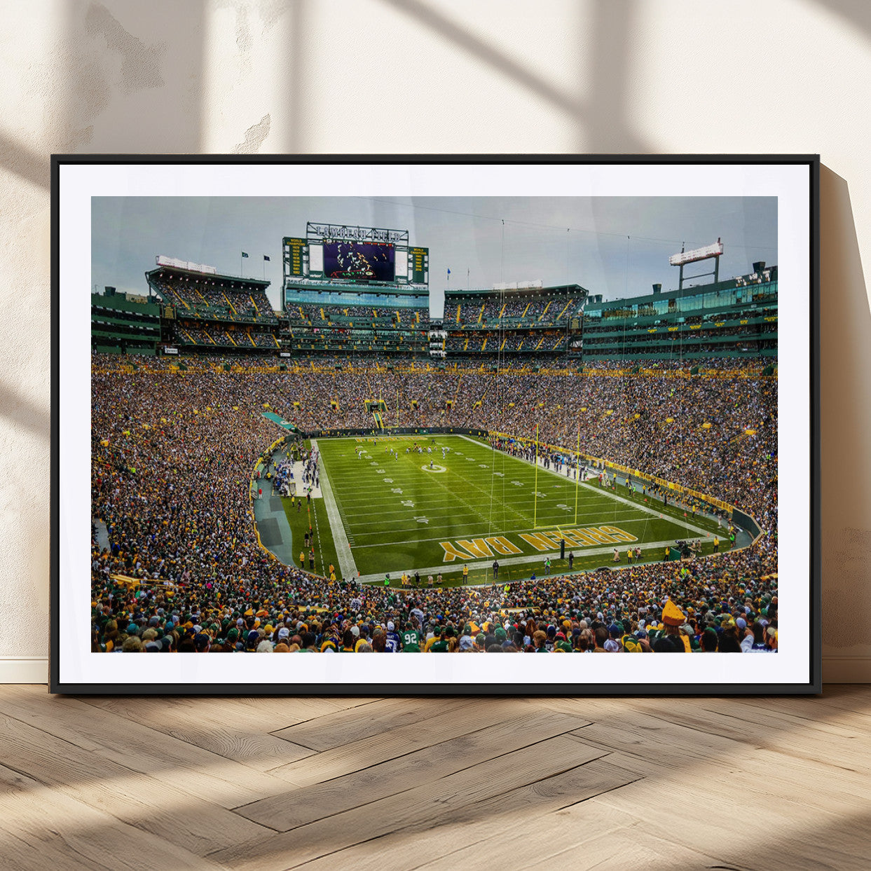 96617112-MGC-FP-36x24_Black-Lambeau Field Wall Art – Green Bay Packers NFL Football Stadium Canvas Print – Game Day Crowd Sports Decor for Man Cave, Bar, or