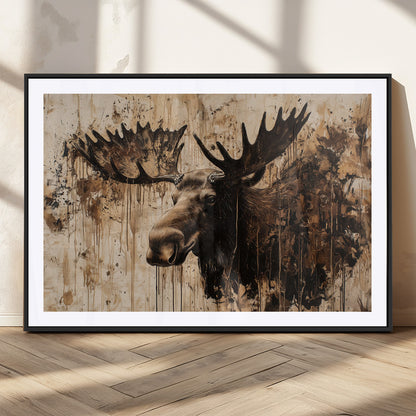 83505059-MGC-FP-36x24_Black-Majestic Moose Wall Art – Rustic Animal Canvas Painting – Wilderness Wildlife Decor with Earthy Tones for Cabin, Lodge, Farmhouse,