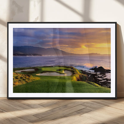 39644075-MGC-FP-36x24_Black-Golf Course Wall Art – Coastal Sunset Canvas Print, Scenic Oceanfront Fairway Landscape Decor for Office, Man Cave, or Living Room