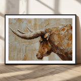 69611428-MGC-FP-36x24_Black-Longhorn Bull Wall Art – Rustic Western Canvas Print, Textured Farmhouse Cattle Painting for Living Room, Office, or Ranch House