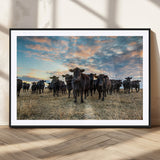 13867292-MGC-FP-36x24_Black-Black Cattle Wall Art – Rustic Ranch Herd Canvas Print, Western Farmhouse Country Landscape Decor for Living Room, Office, or