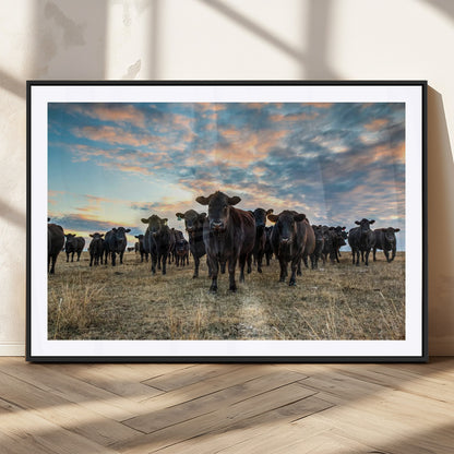 13867292-MGC-FP-36x24_Black-Black Cattle Wall Art – Rustic Ranch Herd Canvas Print, Western Farmhouse Country Landscape Decor for Living Room, Office, or