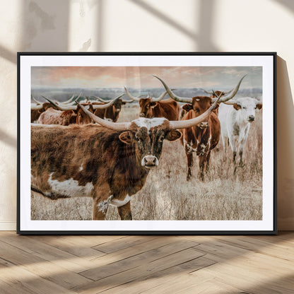 47758300-MGC-FP-36x24_Black-Texas Longhorn Cattle Wall Art – Rustic Western Herd Canvas Print, Cowboy Ranch Farmhouse Decor for Living Room, Office, or