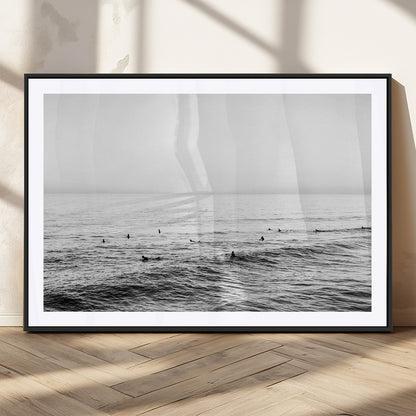 47208268-MGC-FP-36x24_Black-Surfer Ocean Wall Art – Black and White Coastal Canvas Print, Minimalist Surfing Seascape Decor for Living Room, Bedroom, or Beach