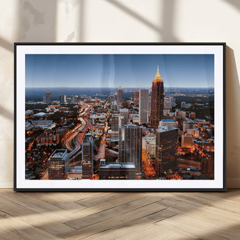 25096967-MGC-FP-36x24_Black-Atlanta Skyline Wall Art – Vibrant Cityscape Canvas Print, Modern Night Lights Urban Decor for Office, Living Room, or Apartment