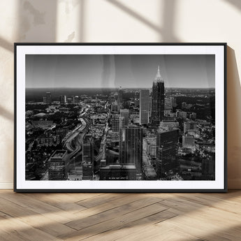 46578567-MGC-FP-36x24_Black-Atlanta Skyline Wall Art – Black and White Cityscape Canvas Print, Modern Urban Night Decor for Office, Living Room, or Apartment