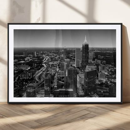 46578567-MGC-FP-36x24_Black-Atlanta Skyline Wall Art – Black and White Cityscape Canvas Print, Modern Urban Night Decor for Office, Living Room, or Apartment