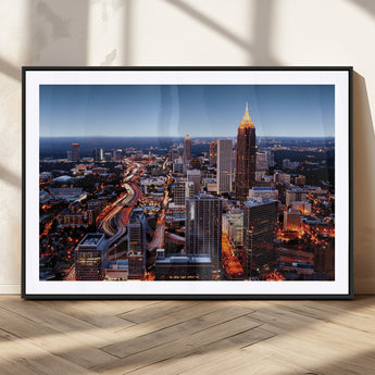 81886632-MGC-FP-36x24_Black-Atlanta Skyline Wall Art – Vibrant City Lights Canvas Print, Modern Urban Cityscape Decor for Living Room, Office, or Apartment