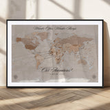 95243244-MGV-CV-36X24-Wander Often Wonder Always World Map Wall Art – Neutral Beige Adventure Canvas Print, Rustic Boho Travel Decor for Bedroom, Living