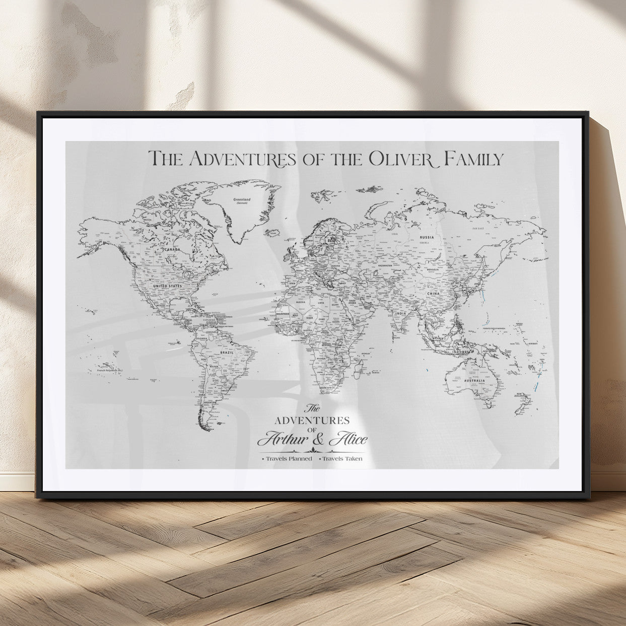 21029247-MGV-CV-36X24-Minimalist World Map Wall Art – Black and White Travel Adventure Print, Modern Family Travel Map Decor for Living Room, Bedroom,