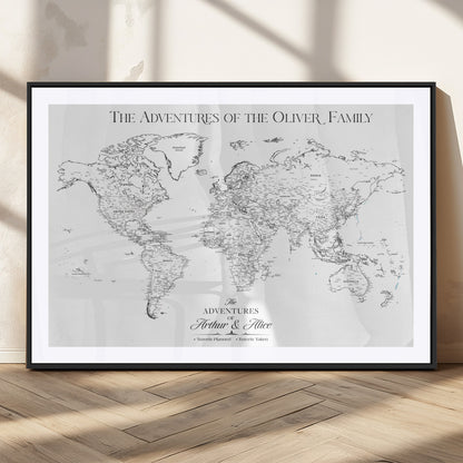 21029247-MGV-CV-36X24-Minimalist World Map Wall Art – Black and White Travel Adventure Print, Modern Family Travel Map Decor for Living Room, Bedroom,