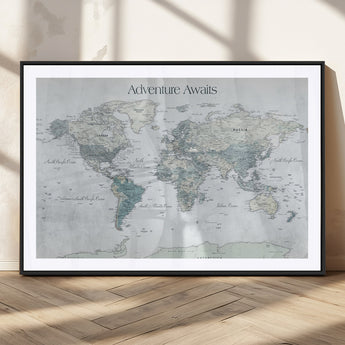TEST111-MGC-FP-36x24_Black-Personalized Adventure Awaits Push Pin World Map – Custom Framed Travel Tracker Canvas Wall Art for Home, Office