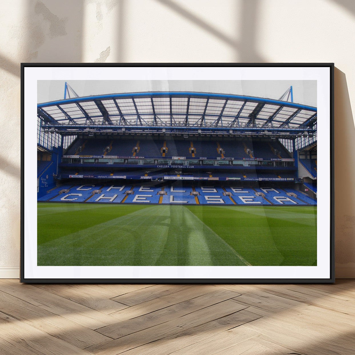 38616413CHELSA-MGC-FP-36x24_Black-Chelsea Stadium Wall Art – Panoramic Football Field Canvas Print, Game Day Sports Decor for Living Room, Office, or Man Cave