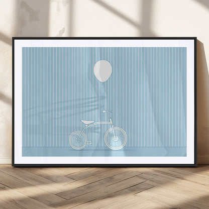 56479838-MGC-FP-36x24_Black-Bicycle Wall Art – Minimalist Blue Canvas Print with Balloon Illustration, Modern Decor Artwork for Kids Room, Nursery, or Living