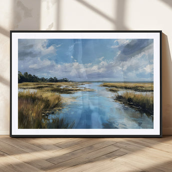 87082041-MGC-FP-36x24_Black-Marshland Landscape Wall Art – Serene Nature Canvas Print with Blue Sky and Reflections, Tranquil Scenic Painting for Living Room,