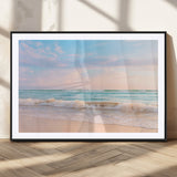 88024944-MGC-FP-36x24_Black-Serene Ocean Waves Canvas Wall Art – Pastel Sky, Soft Sand Beach, Tranquil Seascape, Calm Water Coastal Nature, Relaxing Peaceful