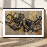 57944271-MGV-CV-36X24-Octopus Wall Art – Black and Gold Nautical Canvas Print, Modern Ocean Inspired Artwork with Elegant Detailing, Coastal Marine