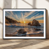 85659923-MGC-FP-36x24_Black-Ocean Sunset Wall Art – Dramatic Seascape Canvas Print with Cliffs, Crashing Waves and Golden Sky, Bold Coastal Photography for