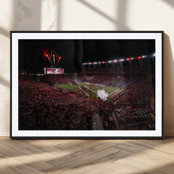 60690191-MGV-CV-36X24-Stadium Wall Art – Night Game Football Canvas Print with Fireworks, Marching Band and Crowd, Panoramic Sports Photography for Man