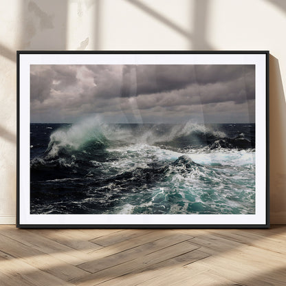38622353-MGC-FP-36x24_Black-Ocean Wave Wall Art – Dramatic Seascape Canvas Print with Stormy Sky and Crashing Sea, Bold Coastal Photography for Living Room,